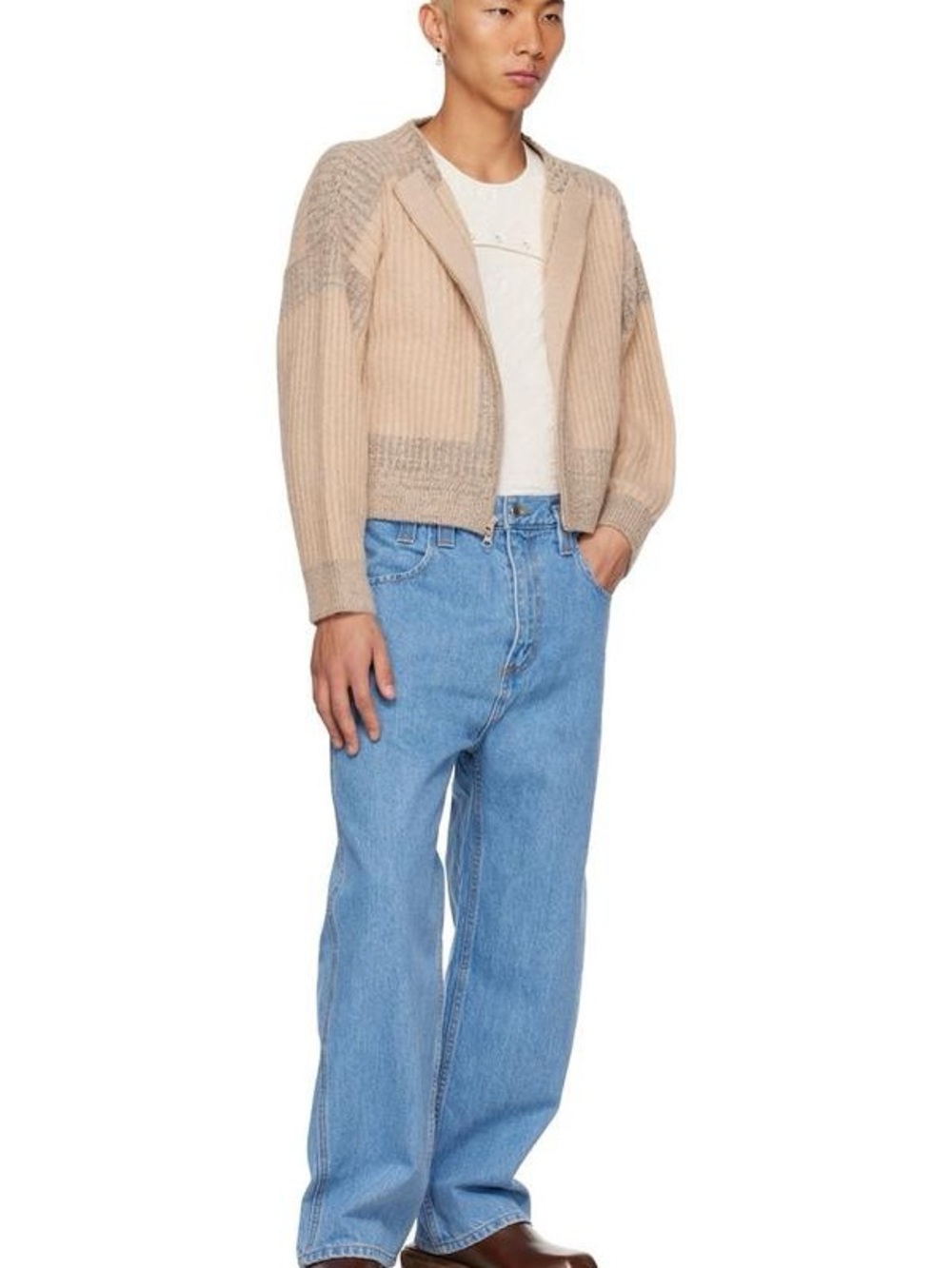 Eckhaus Latta Beige Ribbed Zip Poet Cardigan